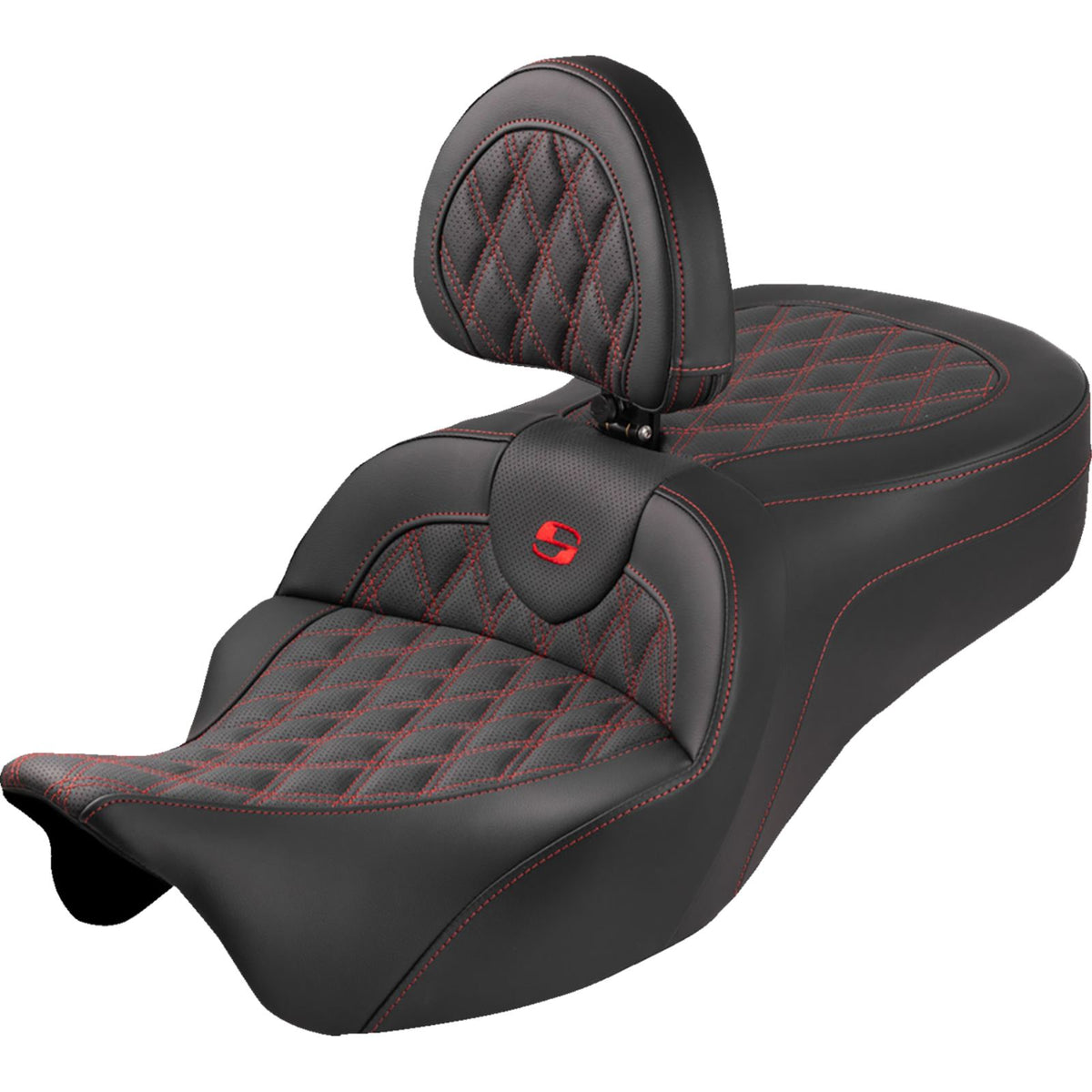 Saddlemen Roadsofa™ King Seat W/Backrest Lattice Red Stitch FLH/FLT '08-'25 [MPN: 808-07B-182SB4]_2103884