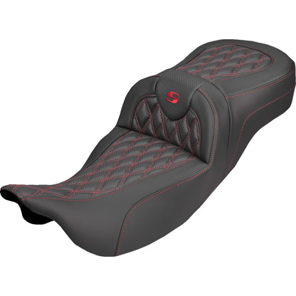 Saddlemen Roadsofa™ Carbon Fiber Seat - Lattice - Red Stitch for FL '08-'25 [MPN: 808-07B-20704]_2308143