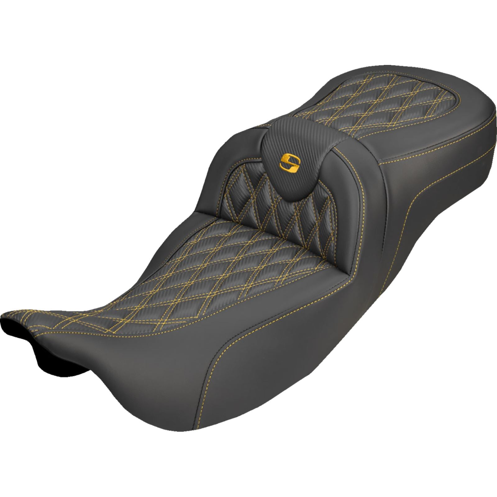 Saddlemen Extended Reach Roadsofa™ Carbon Fiber Seat Gold Stitch FL '08-'25 [MPN: 808-07B-20707]_2308114