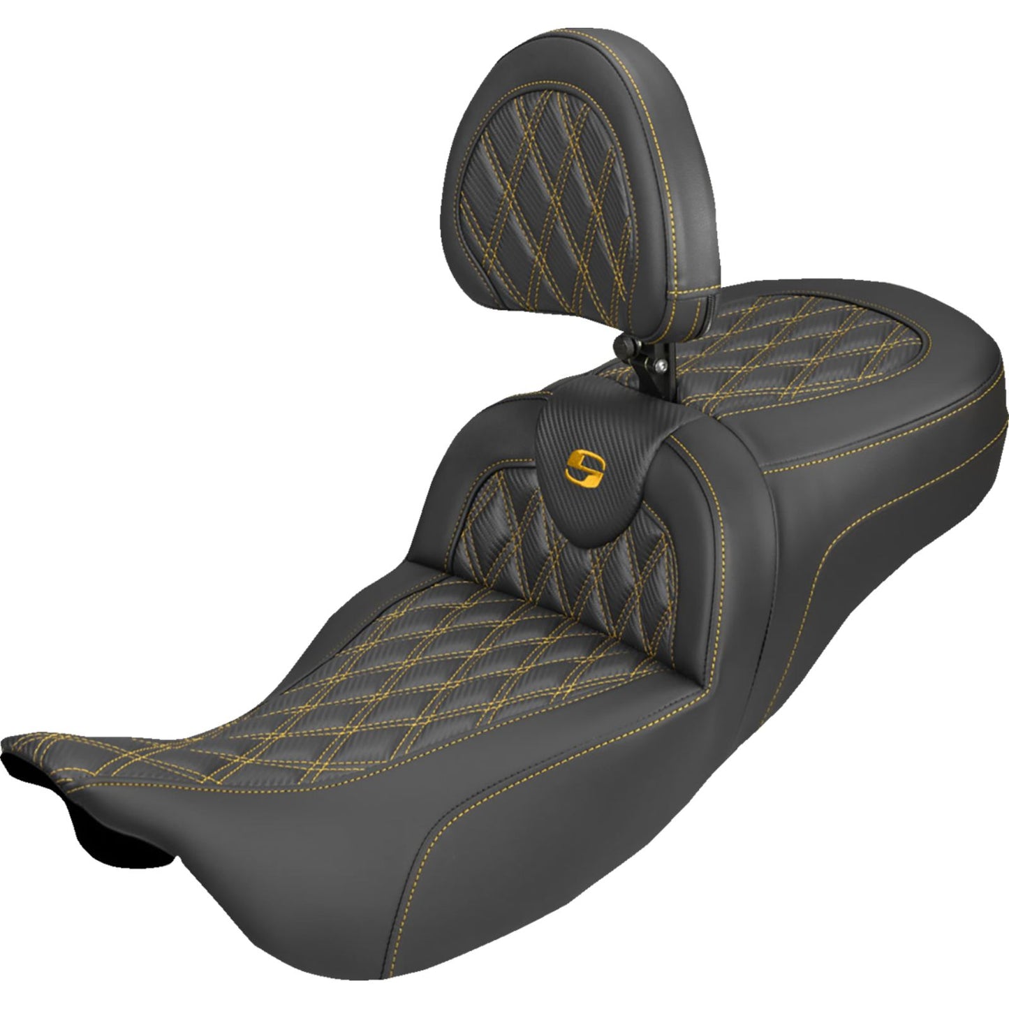Saddlemen Extended Reach Roadsofa™ Carbon Fiber Seat Gold Stitch FL '08-'25 [MPN: 808-07B-207B7]_2308078
