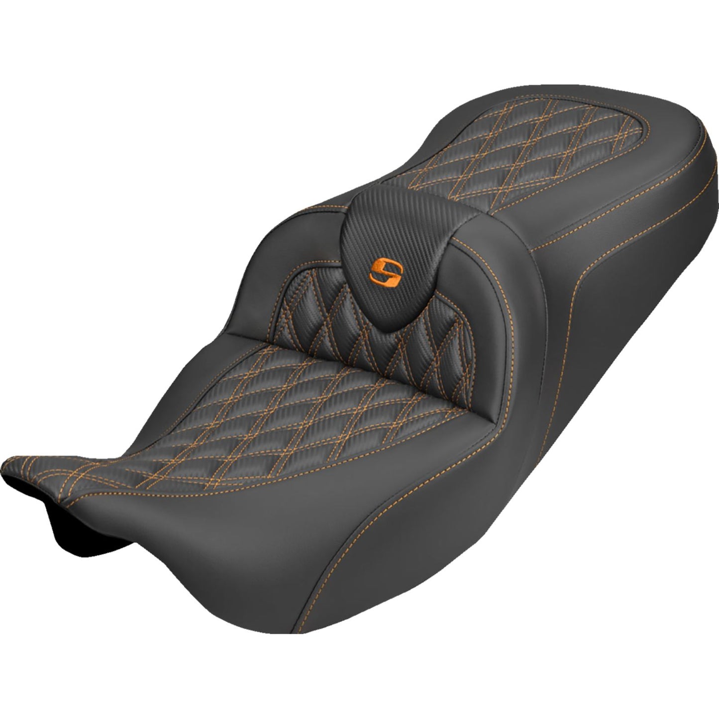 Saddlemen Roadsofa™ Carbon Fiber Seat Lattice Orange Stitch FLH/FLT '08-'25 [MPN: 808-07B-20603]_2307960