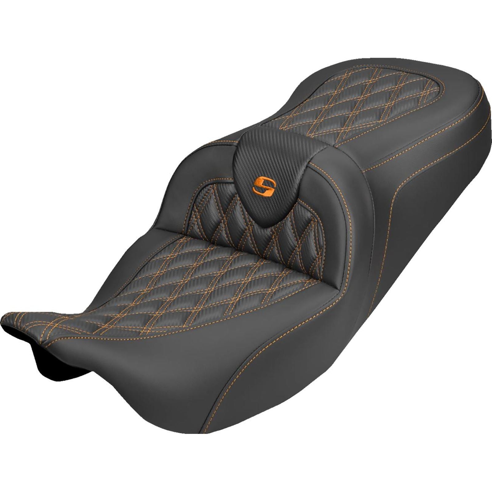 Saddlemen Roadsofa™ Carbon Fiber Seat Lattice Orange Stitch FLH/FLT '08-'25 [MPN: 808-07B-20603]_2537640