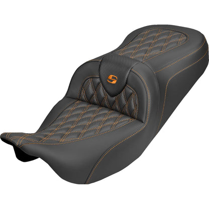 Saddlemen Roadsofa™ Carbon Fiber Seat Lattice Orange Stitch FLH/FLT '08-'25 [MPN: 808-07B-20603]_2537640
