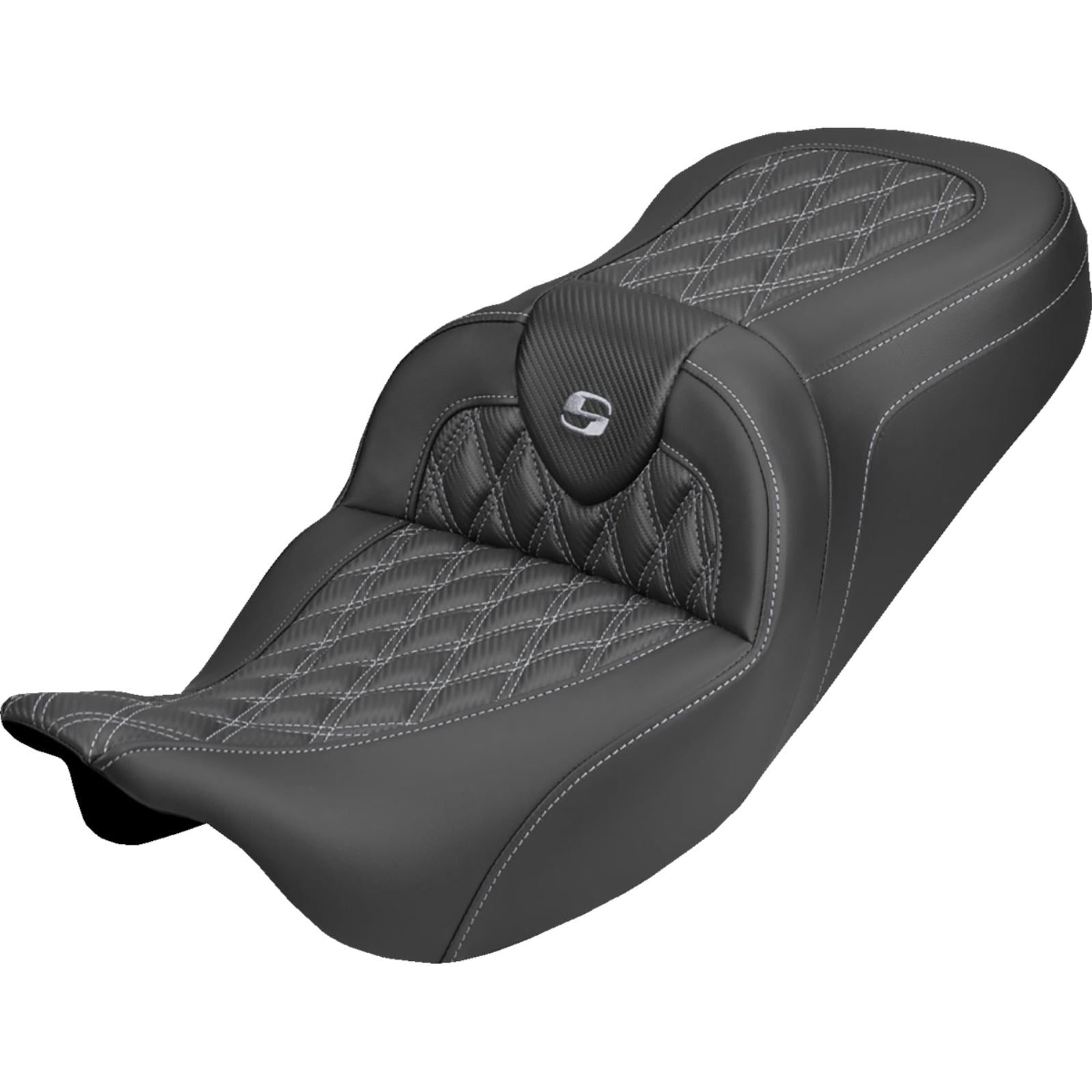 Saddlemen Roadsofa™ Carbon Fiber Seat Lattice Silver Stitch FLH/FLT '08-'25 [MPN: 808-07B-20605]_2308063
