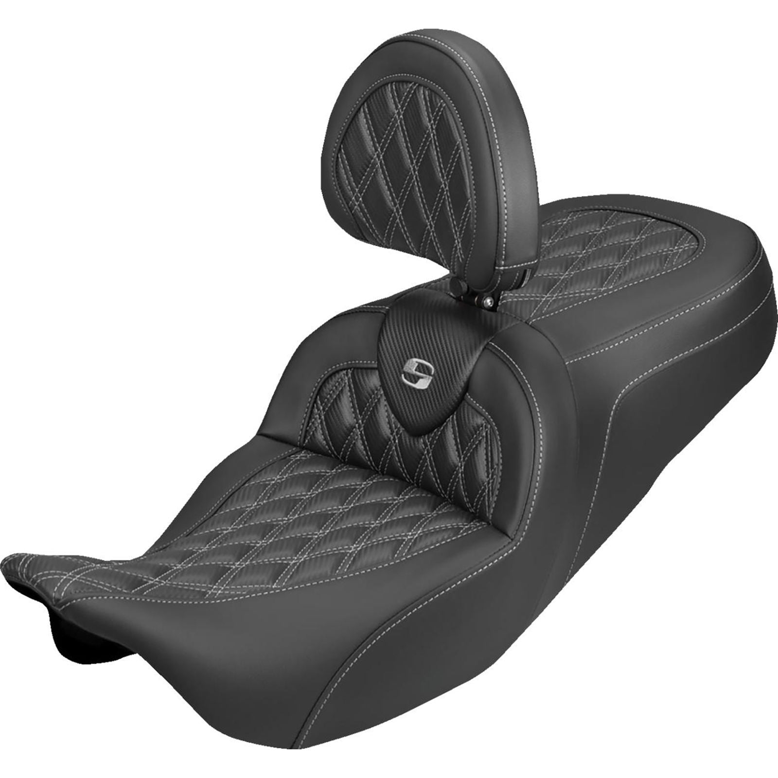 Saddlemen Roadsofa™ Carbon Fiber Seat Lattice Silver Stitch FLH/FLT '08-'25 [MPN: 808-07B-206B5]_2537655