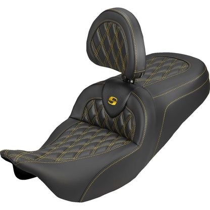 Saddlemen Roadsofa™ Carbon Fiber Seat - Lattice Gold Stitch FLH/FLT '08-'25 [MPN: 808-07B-206B7]_2307930