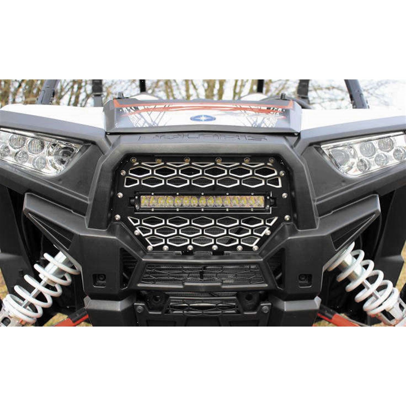Modquad 2-Panel Front Grill Black/Silver with 10" Light Bar [MPN: RZR-FGLS-1K-BLK]_214106