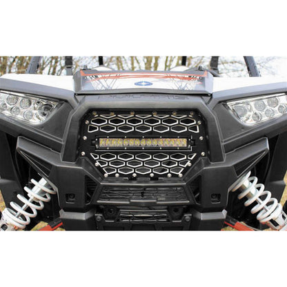 Modquad 2-Panel Front Grill Black/Silver with 10" Light Bar [MPN: RZR-FGLS-1K-BLK]_214106