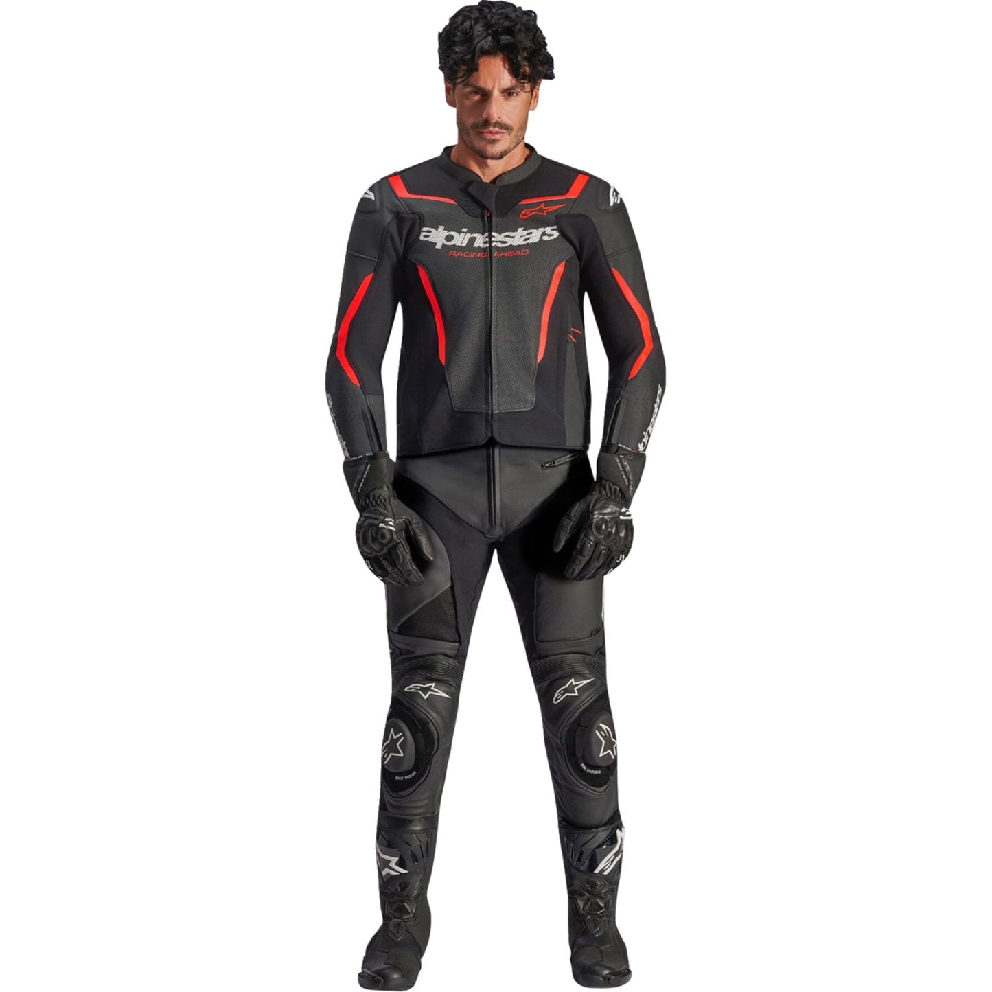 Alpinestars GP Force v2 Airflow Leather Jacket Black/Red Fluo_2565309