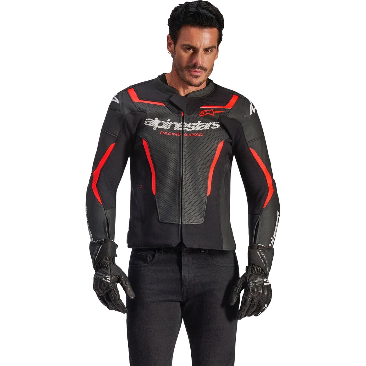Alpinestars GP Force v2 Airflow Leather Jacket Black/Red Fluo_2565542