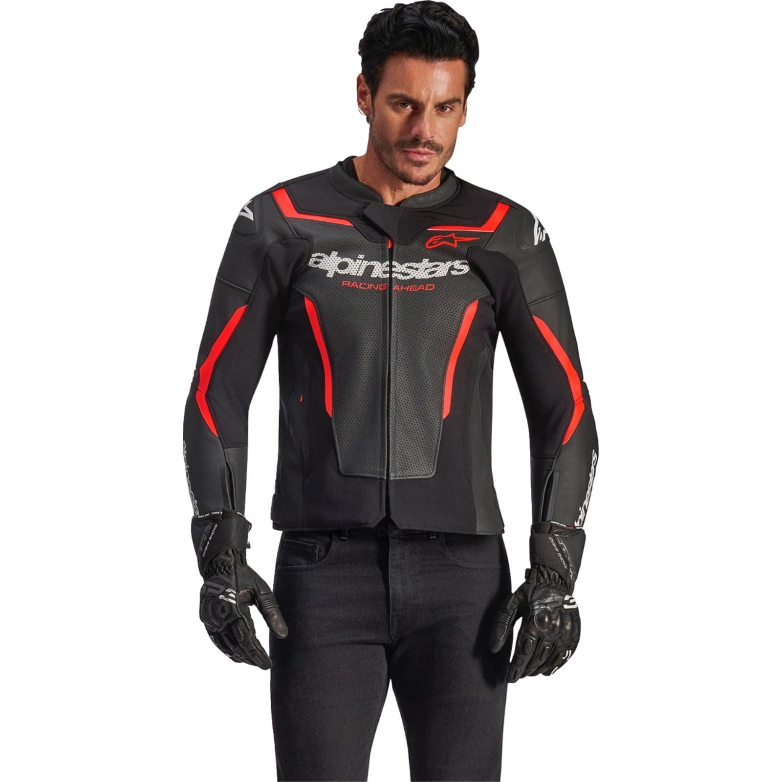 Alpinestars GP Force v2 Airflow Leather Jacket Black/Red Fluo_2565542