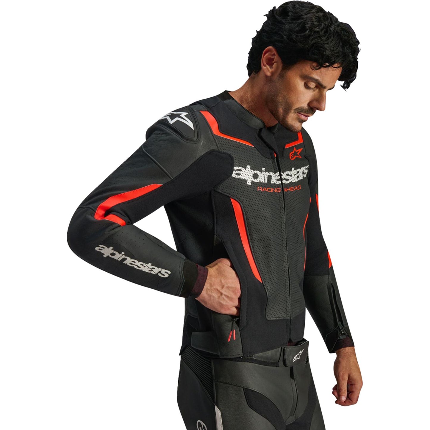 Alpinestars GP Force v2 Airflow Leather Jacket Black/Red Fluo_2559260