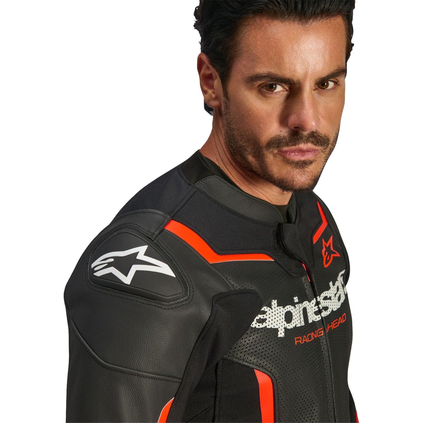 Alpinestars GP Force v2 Airflow Leather Jacket Black/Red Fluo_2560085