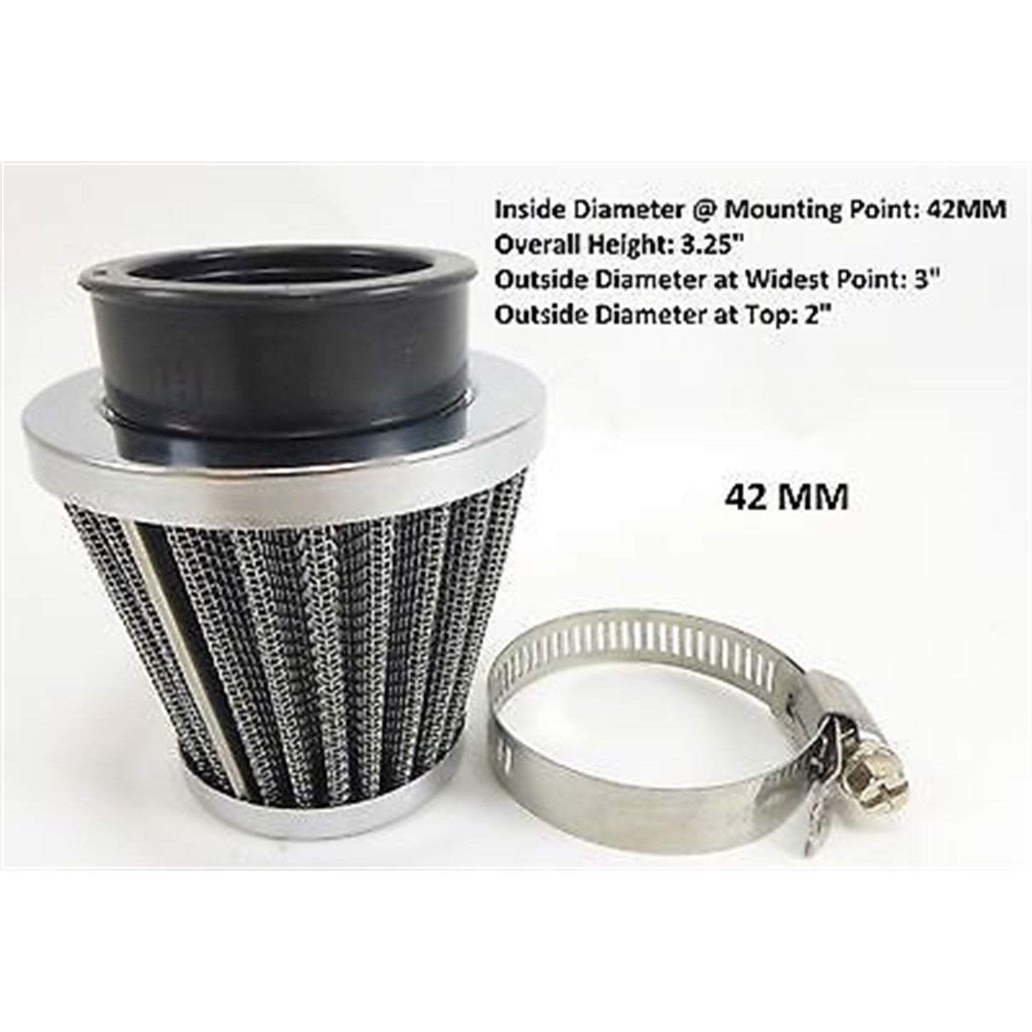2FastMoto 42MM 'Clamp-On' Tapered Air Filter Cleaner with a Chrome Top End Cap 12-55742_625338