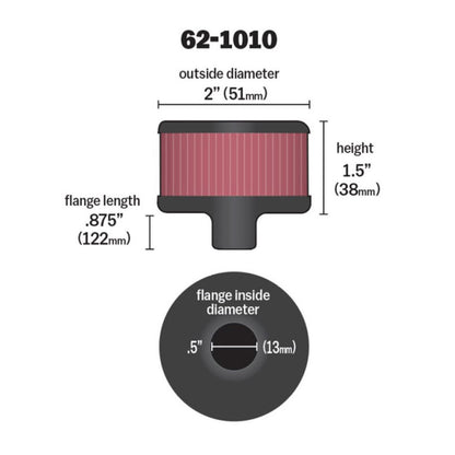 K&N Filters Crankcase Vent Air Filter Remote Mount [MPN: 62-1010]_1747319