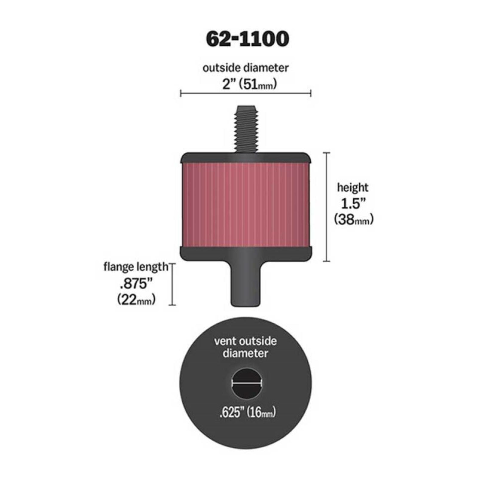 K&N Filters Crankcase Vent Air Filter Remote Mount [MPN: 62-1100]_1748871