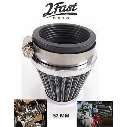 2FastMoto Tapered Pod Style 52mm  Chrome Air Filter For Motorcycles, Scooters 12-55752_625012