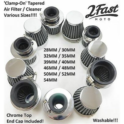 2FastMoto Clamp-On Pod Air Filter Chrome Cap Tapered 54MM  23-5754_624939