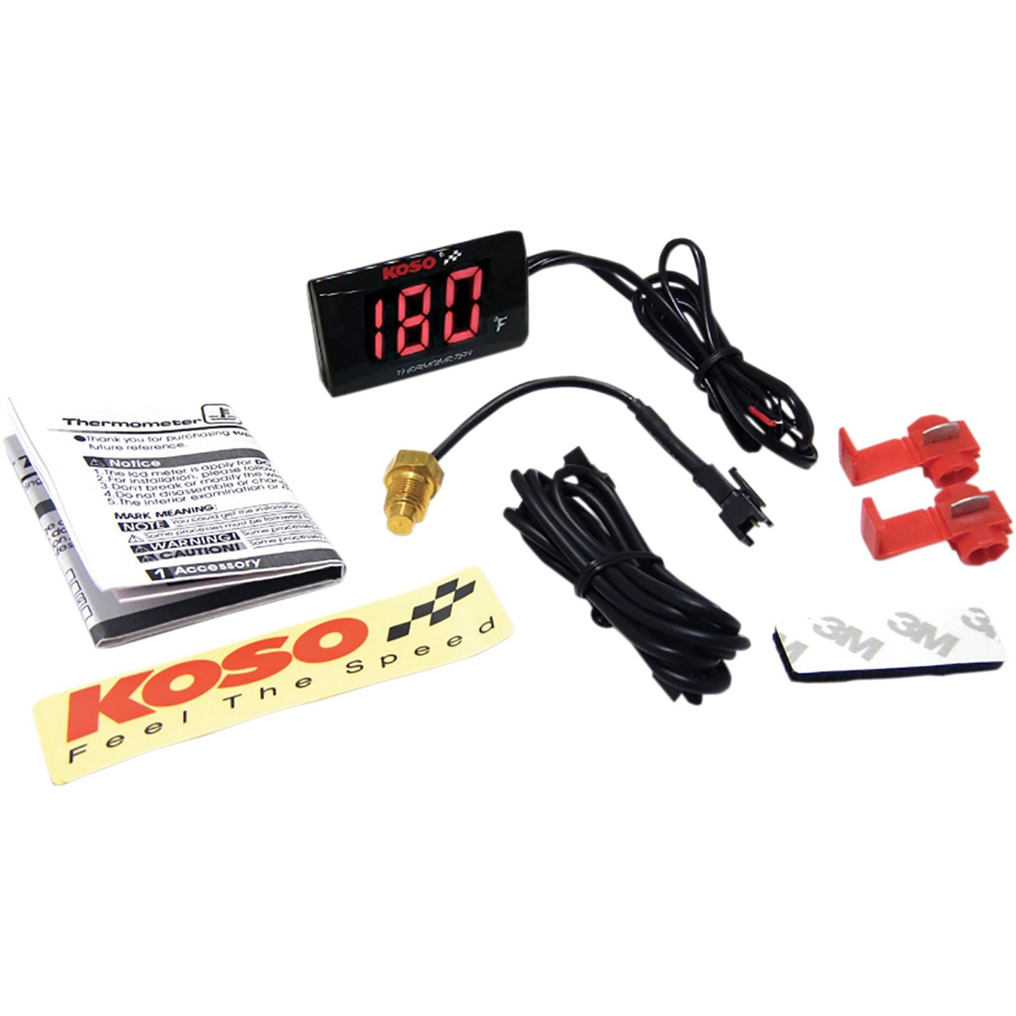 Koso Super Slim Temperature Gauge - Red Digits - 2.22" W x 1.06" H x 0.43" D BA024R10_410419