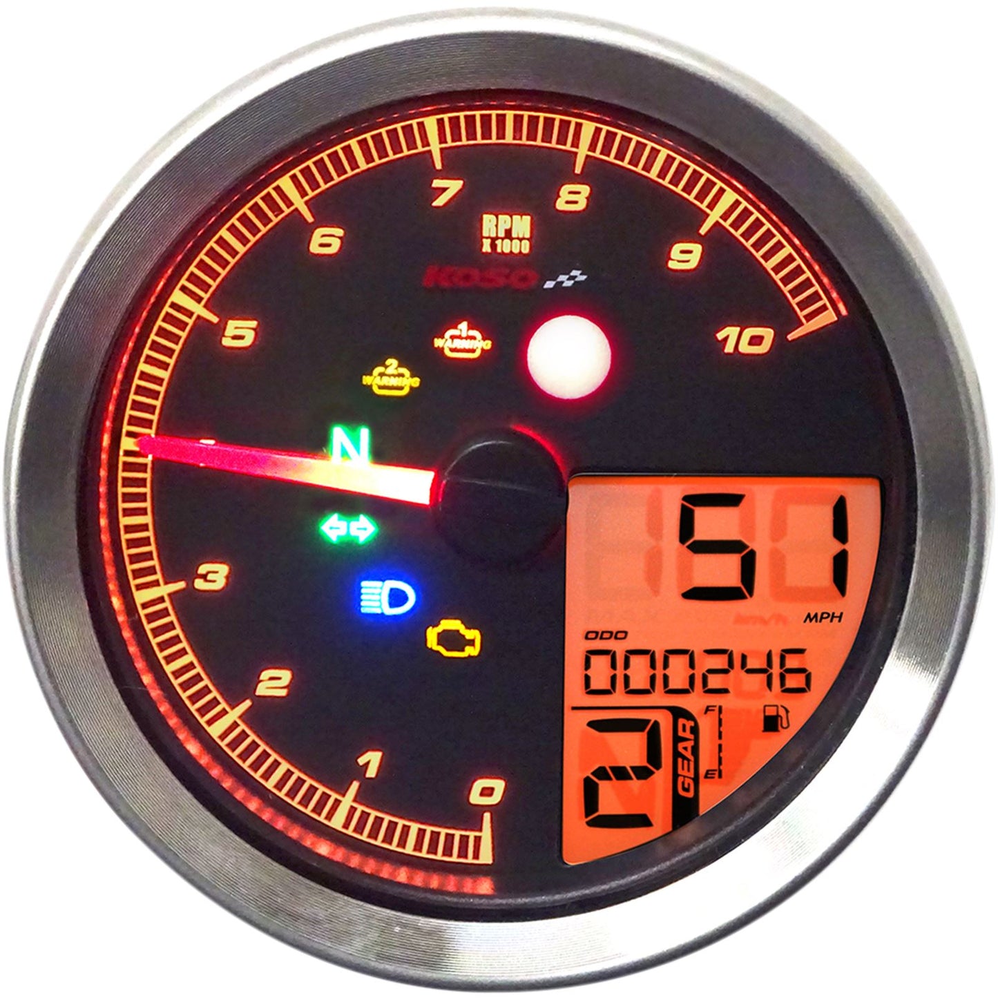 Koso TNT-04 Multi-Function Meter - Silver Bezel - 3.30" Diameter x 2.19" D BA051401_410334