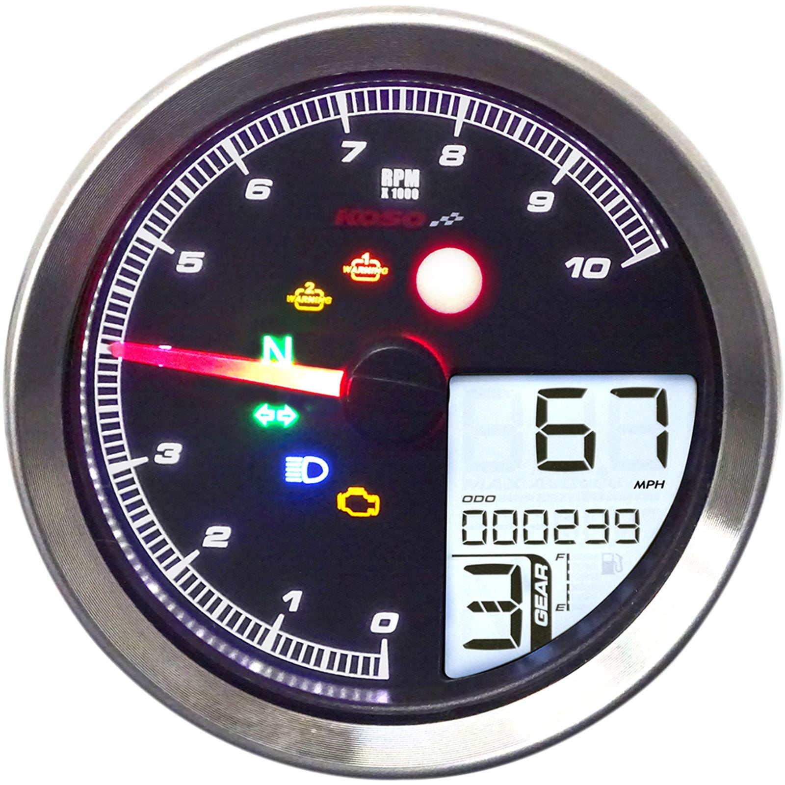 Koso TNT-04 Multi-Function Meter - Silver Bezel - 3.30" Diameter x 2.19" D BA051401_410335