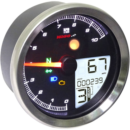 Koso TNT-04 Multi-Function Meter - Silver Bezel - 3.30" Diameter x 2.19" D BA051401_410337