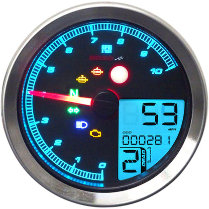 Koso TNT-04 Multi-Function Meter - Silver Bezel - 3.30" Diameter x 2.19" D BA051401_410340
