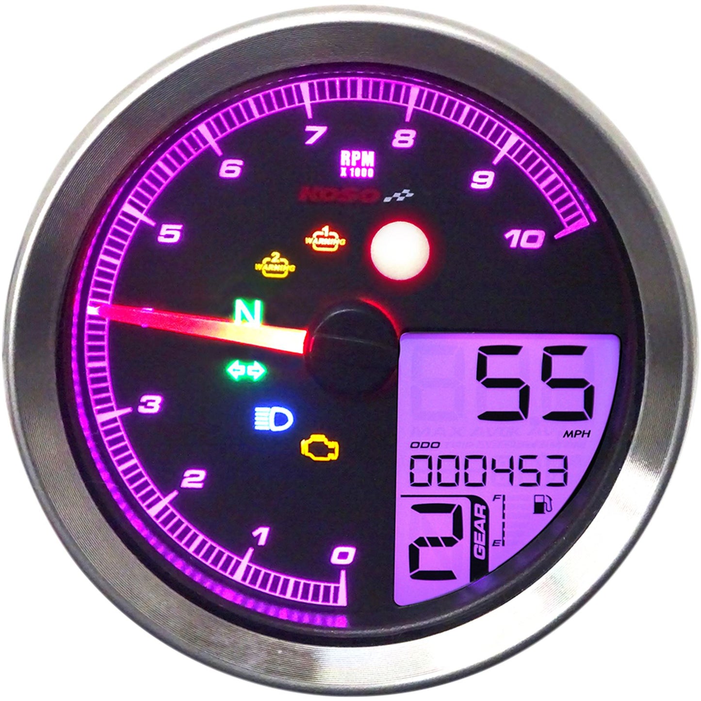 Koso TNT-04 Multi-Function Meter - Silver Bezel - 3.30" Diameter x 2.19" D BA051401_410342