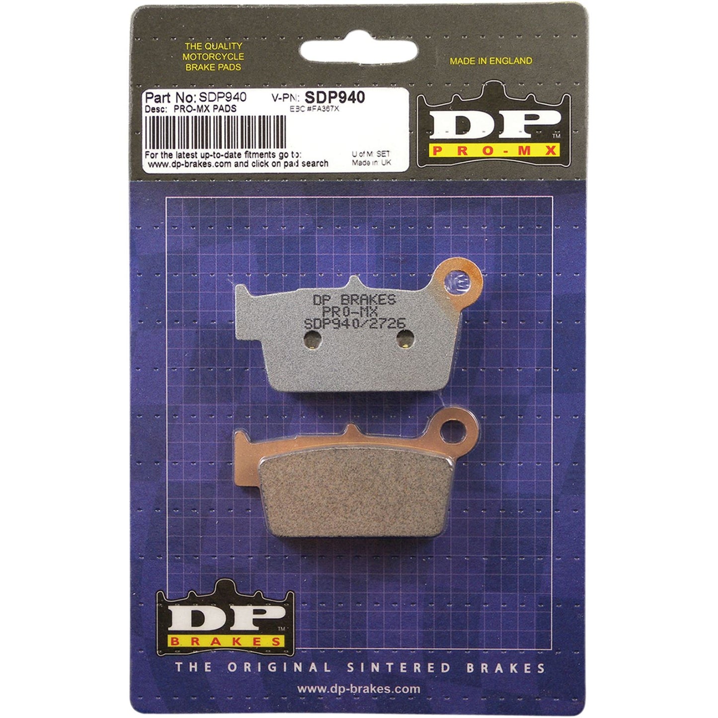 DP Brakes Pro MX Sintered Brake Pads - SDP940 [MPN: SDP940]_373892
