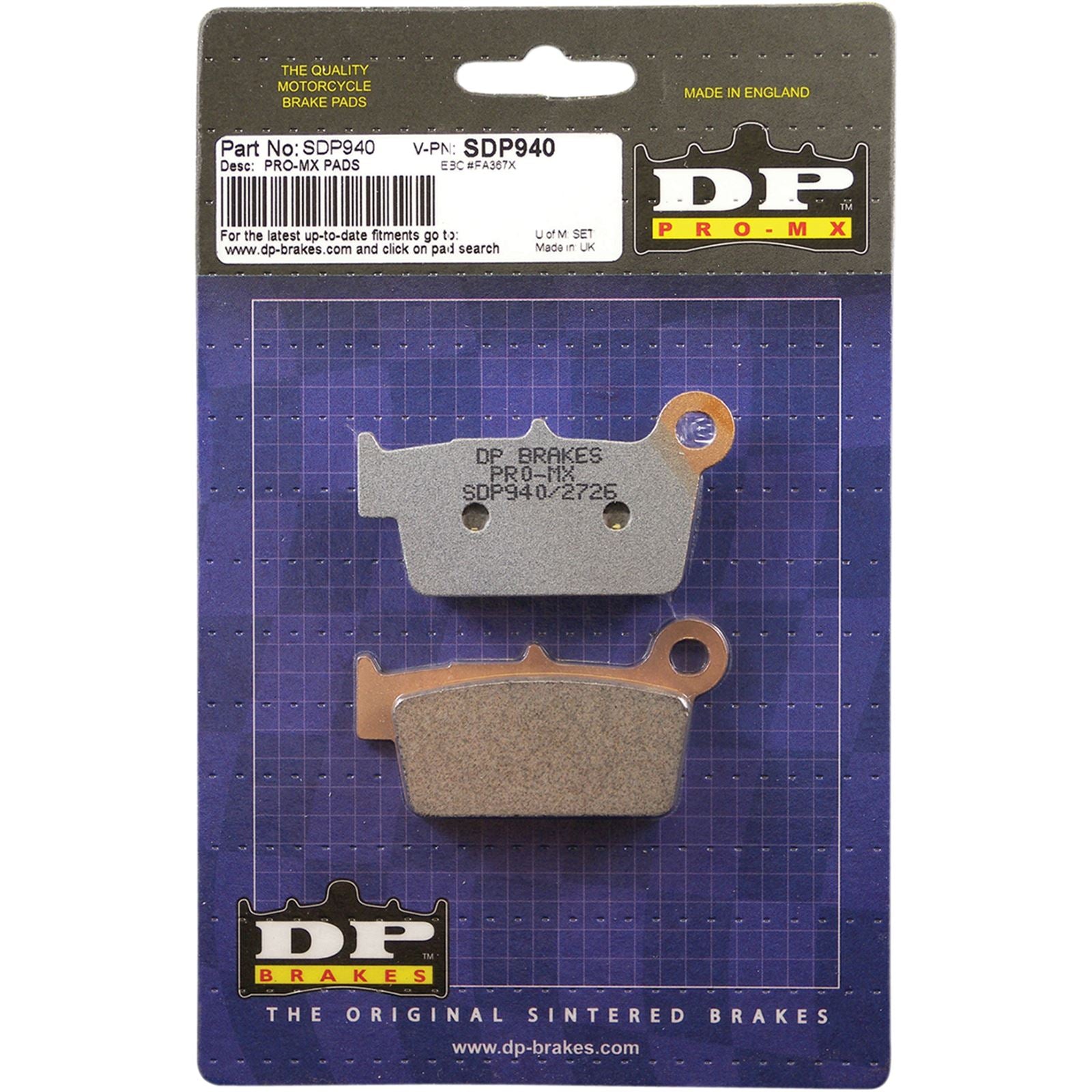 DP Brakes Pro MX Sintered Brake Pads - SDP940 [MPN: SDP940]_373892