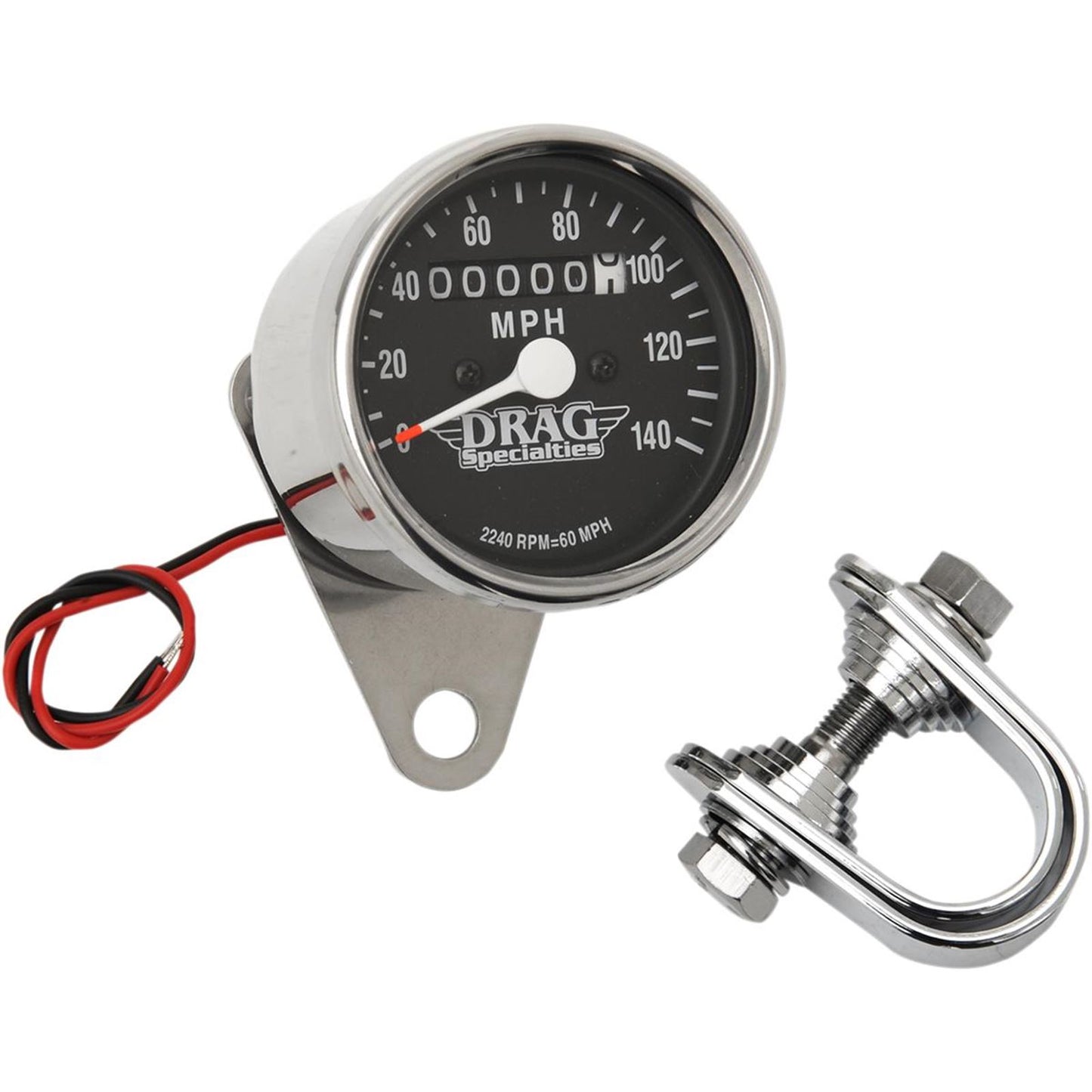 Drag Specialties Mechanical Speedometer/Indicators - Chrome Housing Black Face 2240:60 DS-244132_251602
