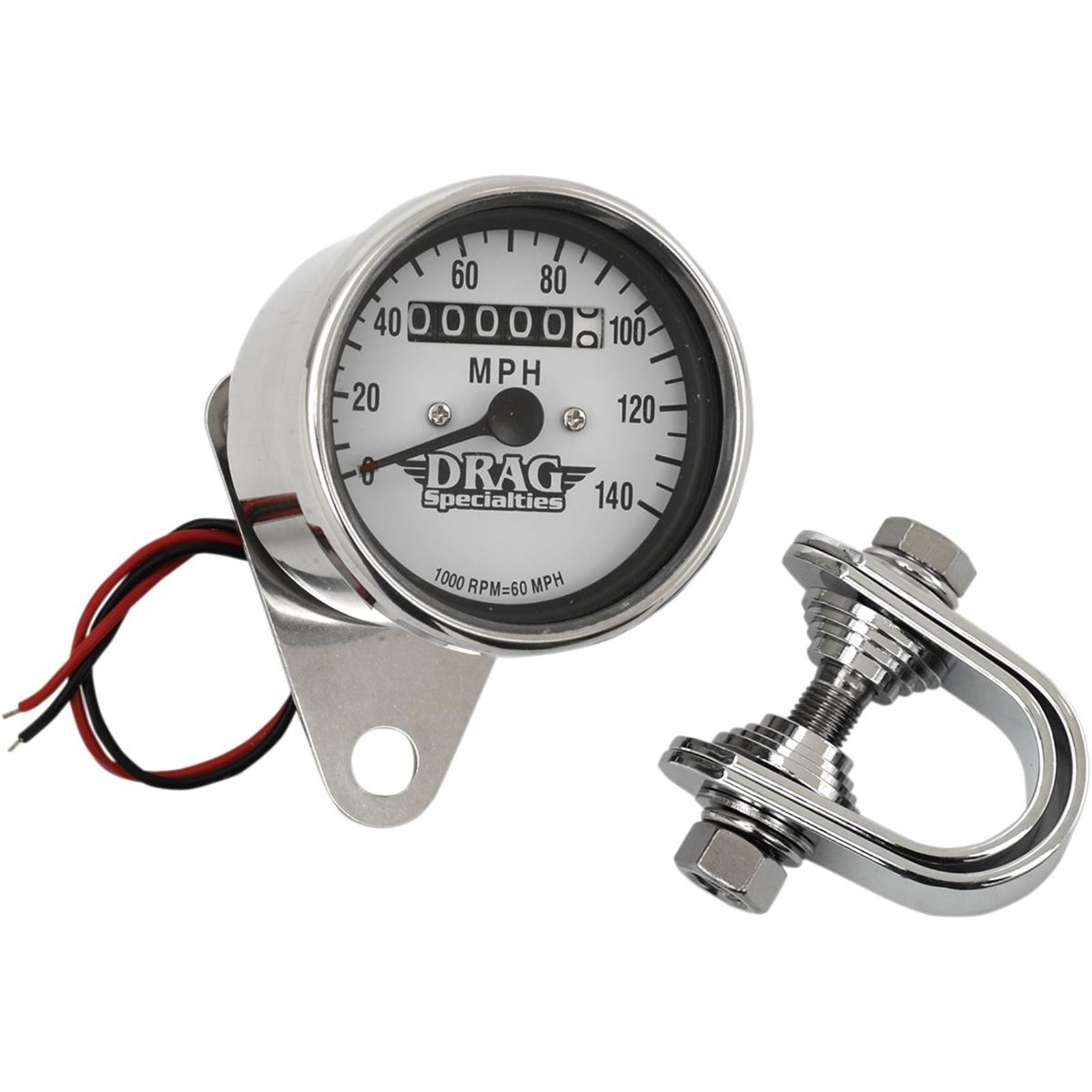 Drag Specialties 2.4" MPH Mini LED Mechanical Speedometer/Indicators - Chrome Housing - White Face - 1:1 DS-244134_251604
