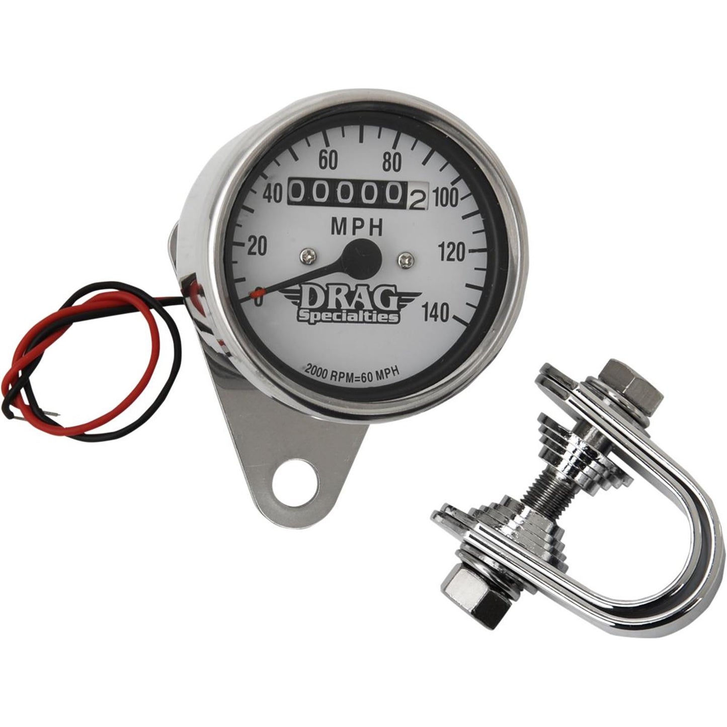 Drag Specialties Mechanical Speedometer/Indicators - Chrome Housing - White Face - 2:1 DS-244135_251605