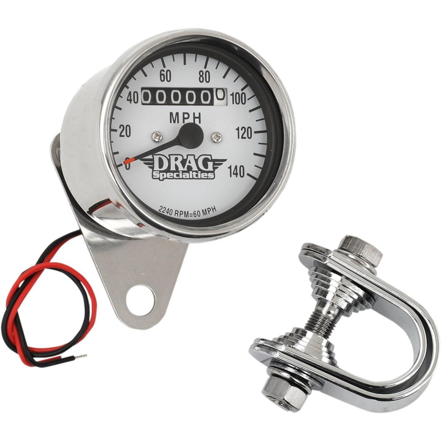 Drag Specialties Mechanical Speedometer/Indicators - Chrome Housing White Face 2240:60 DS-244136_251606