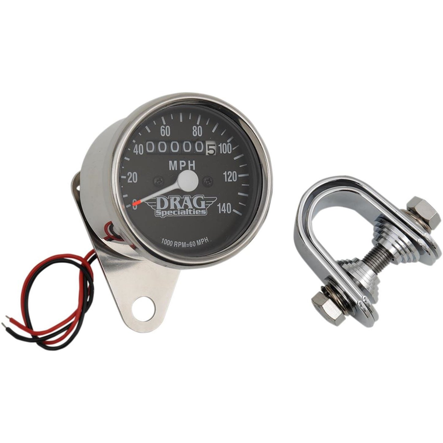 Drag Specialties 2.4" MPH Mini LED Mechanical Speedometer/Indicators - Chrome Housing - Black Face - 1:1 DS-244130_251612