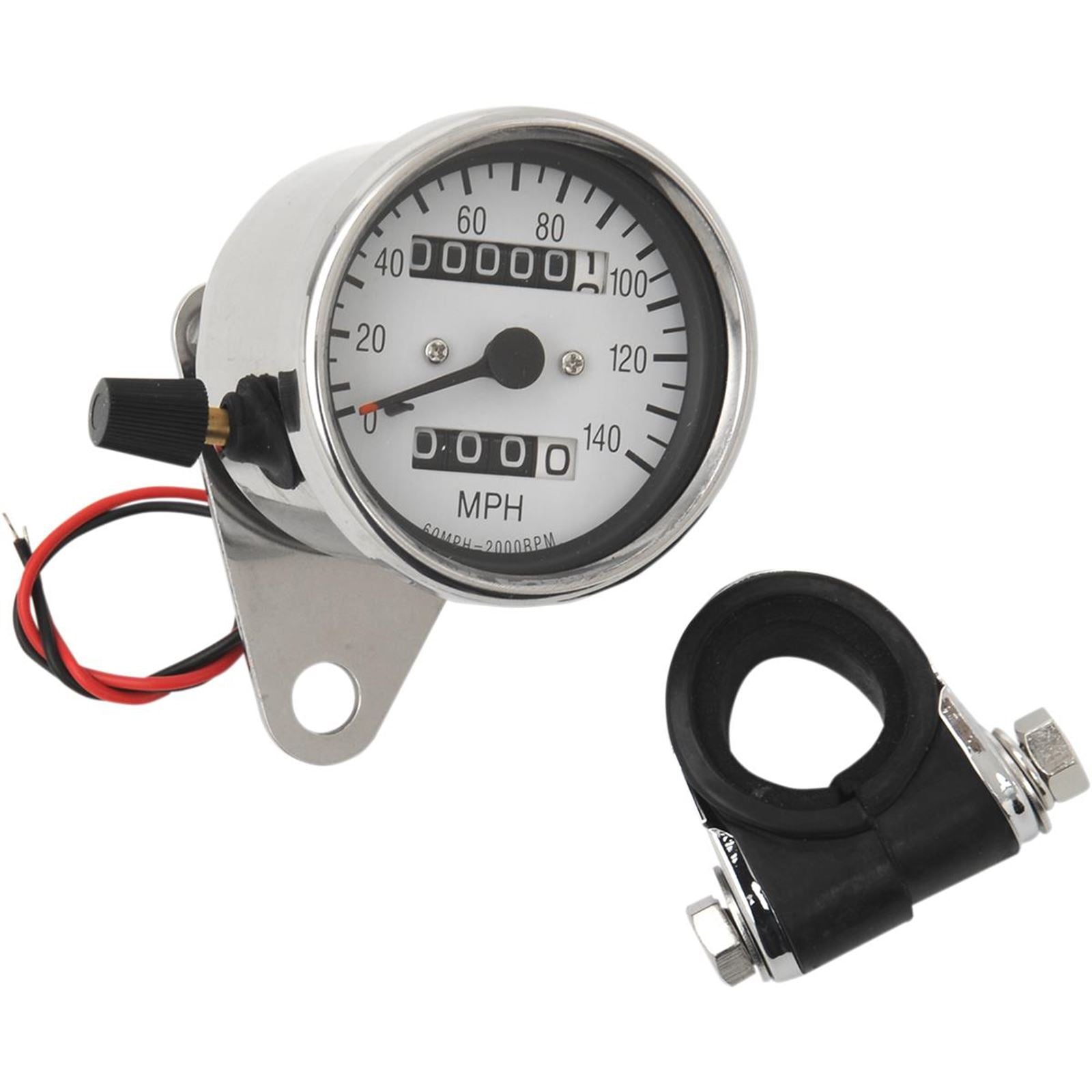 Drag Specialties 2.4" MPH Mini LED Mechanical Speedometer/Indicators/Trip -Chrome/White DS-243836_251654
