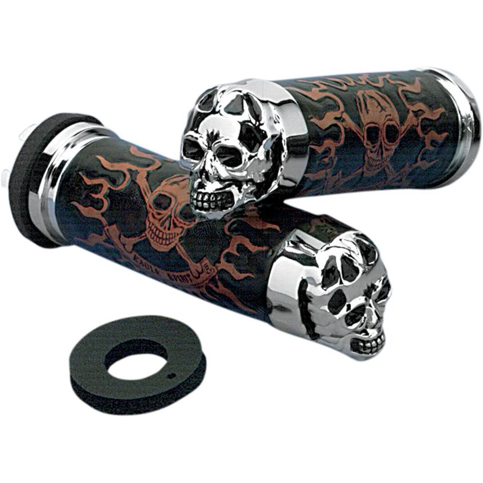 Drag Specialties Chrome Skull Grips with  Plain Eyes DS-243255_251707