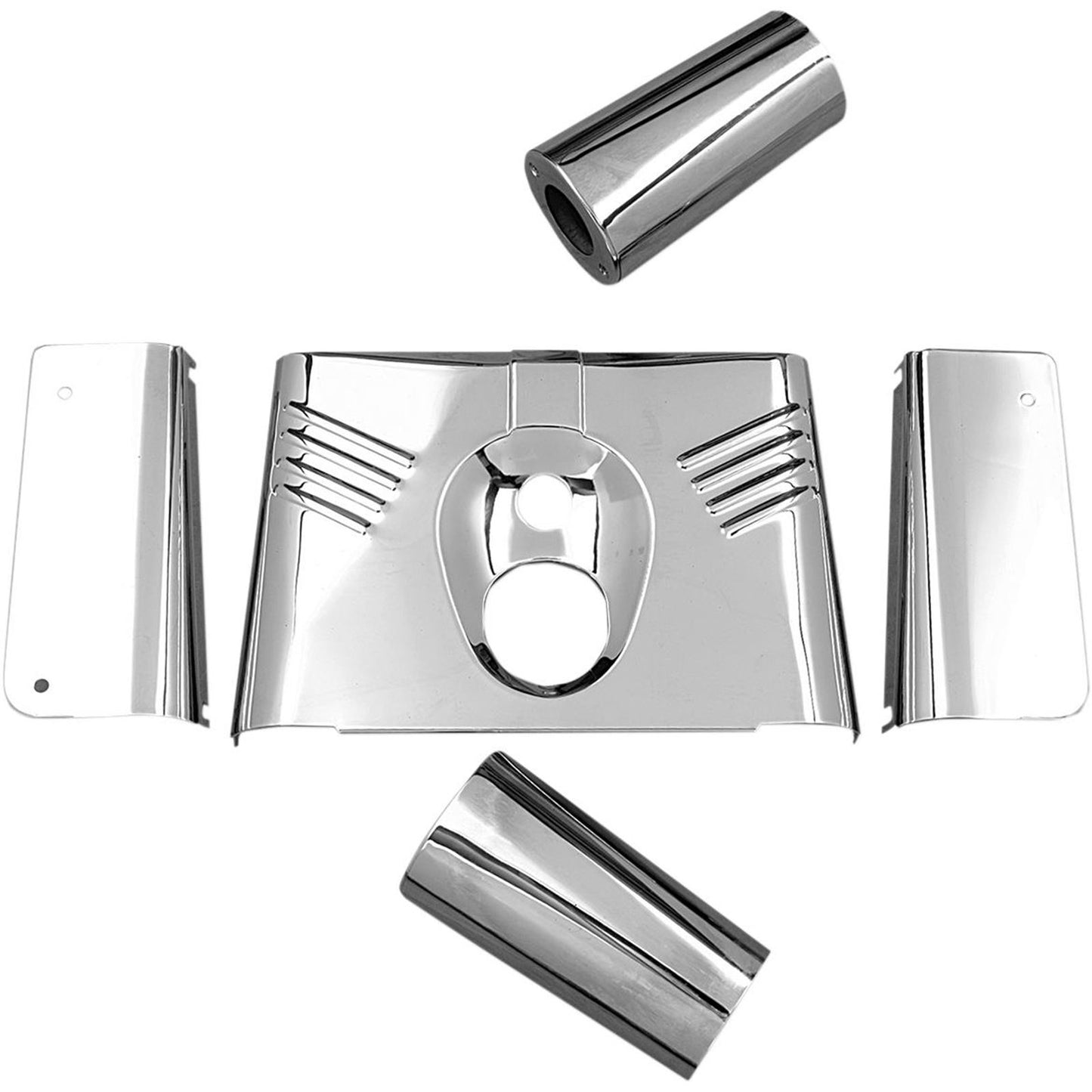 Drag Specialties 5-Piece Fork Tins - Chrome - Ribbed -  '86-'17 FLST DS-222911_251841