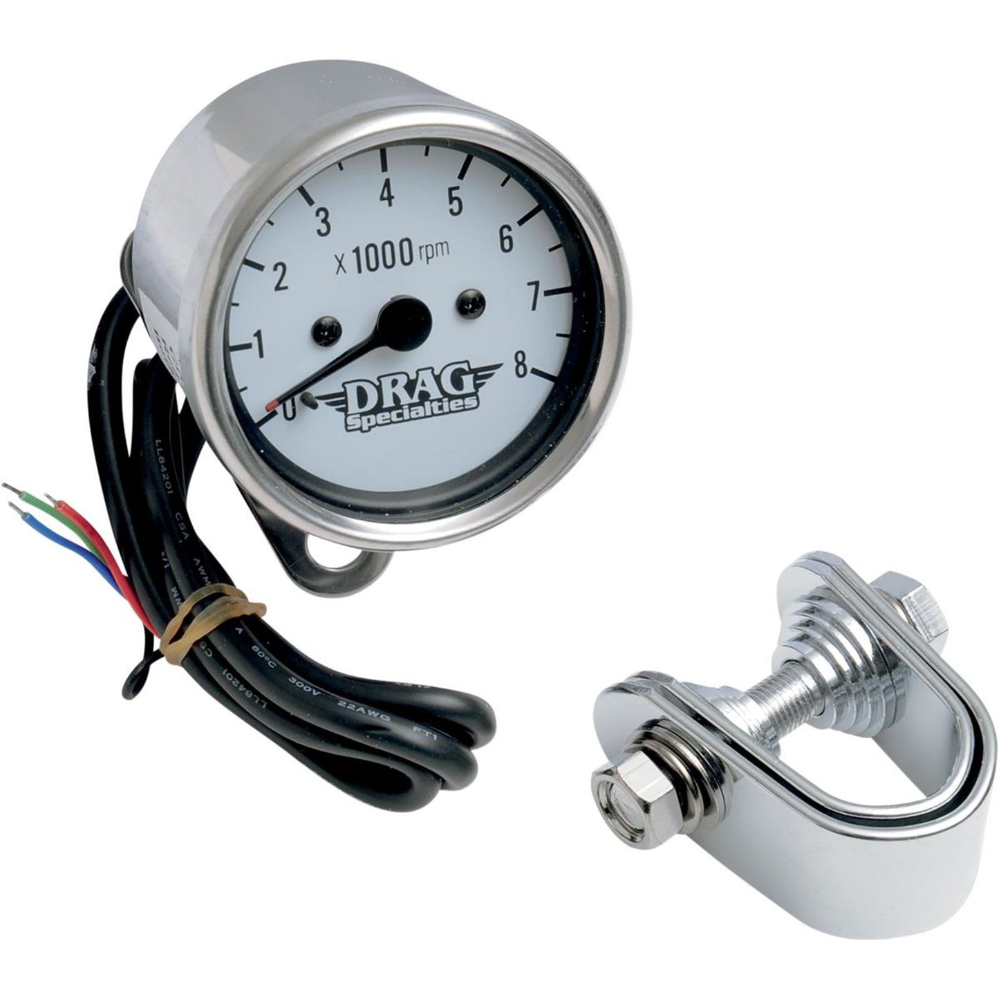 Drag Specialties 2.4" Mini Electronic 8000 RPM Tachometer - Chrome Housing - White Face 2211-0058_254046