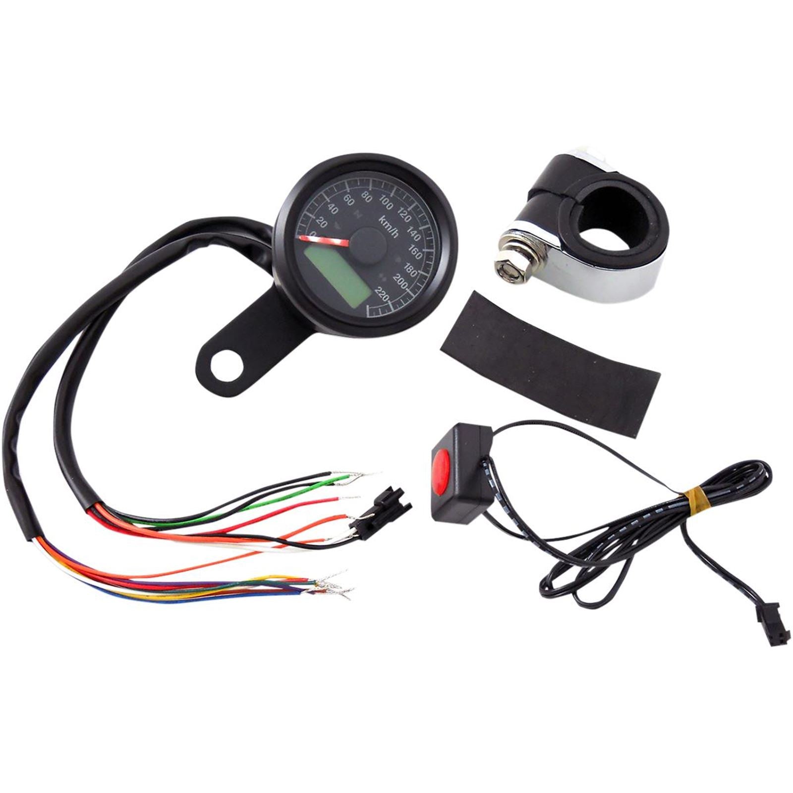 Drag Specialties 1-7/8" Programmable Speedometer with Indicator Lights - Gloss Black - 220 KPH LED Black Face [MPN: 2210-0422]_254229