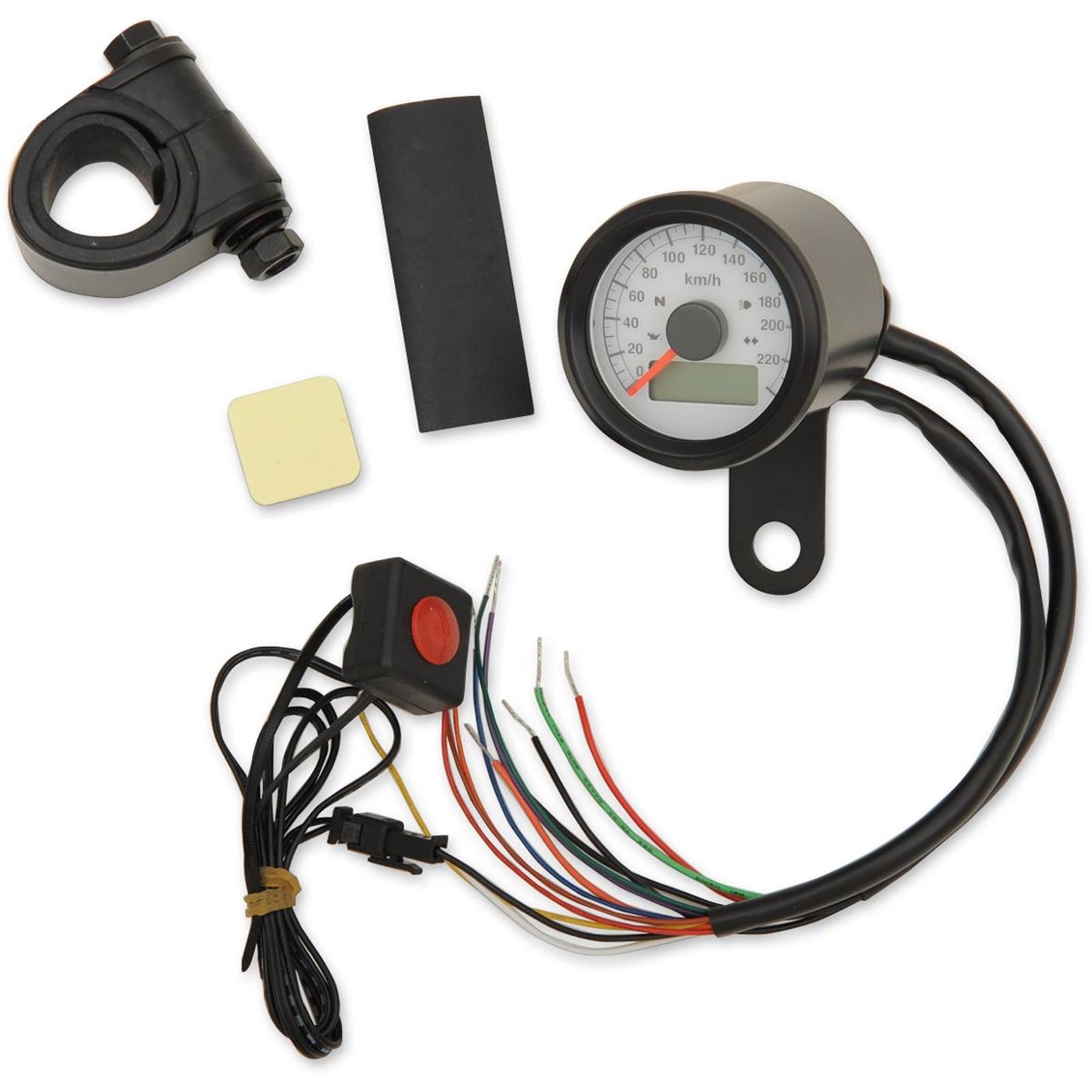 Drag Specialties 1-7/8" Programmable Speedometer w/ Indicator Lights-Gloss Blk-220 KPH 2210-0423_254230