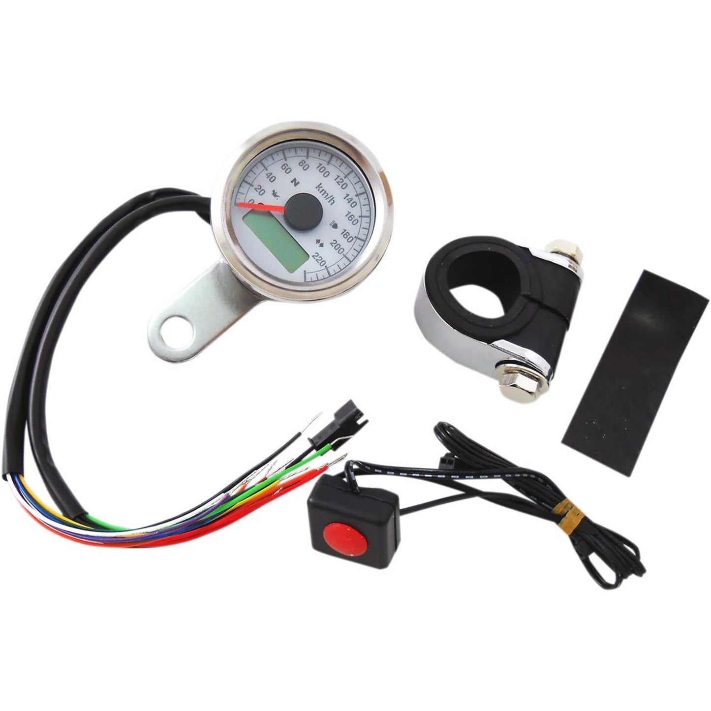 Drag Specialties 1-7/8" Programmable Speedometer - Stain Steel - 220 KPH LED White Face 2210-0419_254239