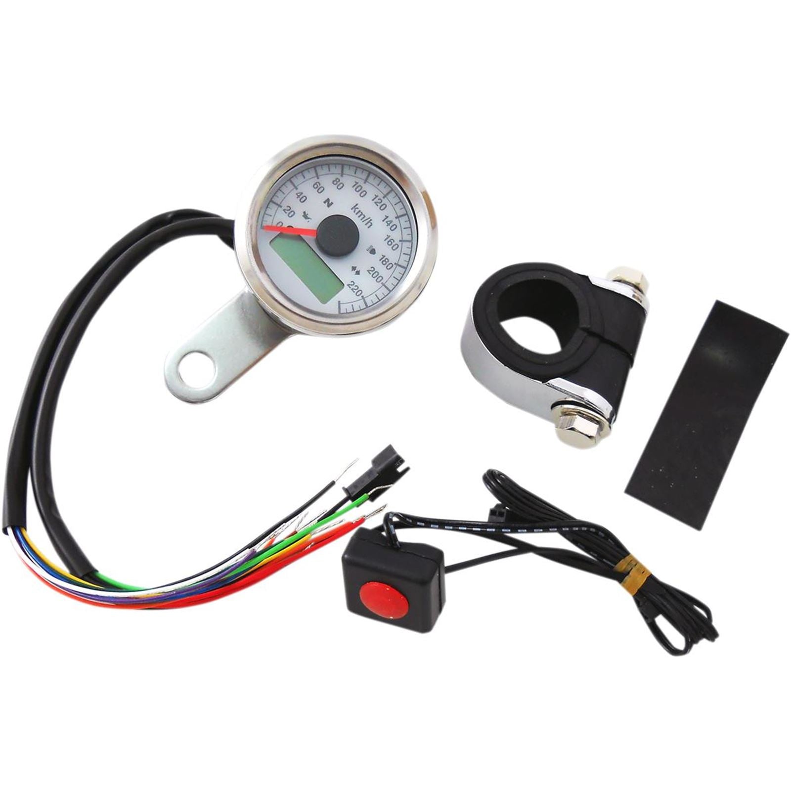Drag Specialties 1-7/8" Programmable Speedometer - Stain Steel - 220 KPH LED White Face 2210-0419_254239