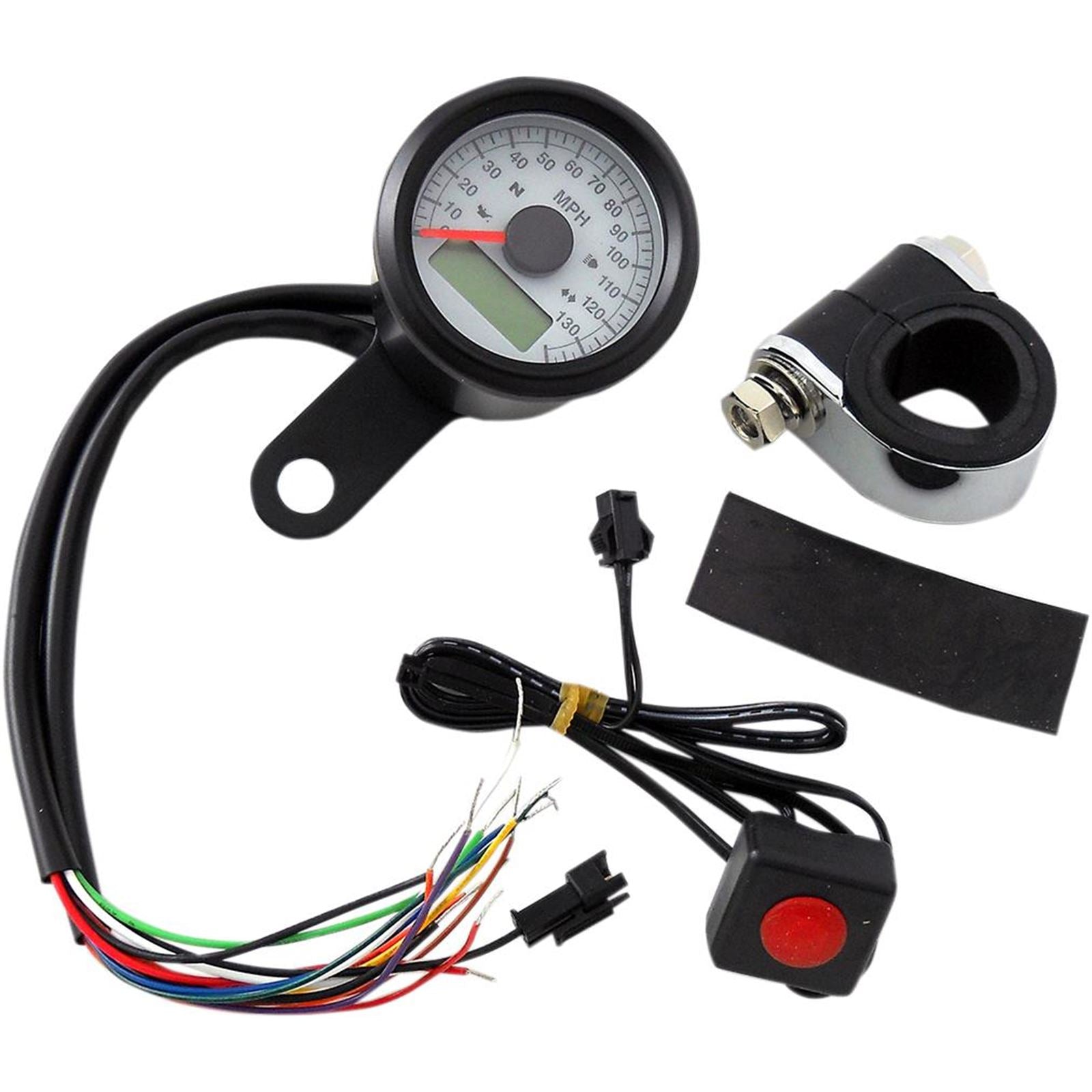 Drag Specialties 1-7/8" Programmable Speedometer - Gloss Black - 120 MPH LED White Face 2210-0421_254241
