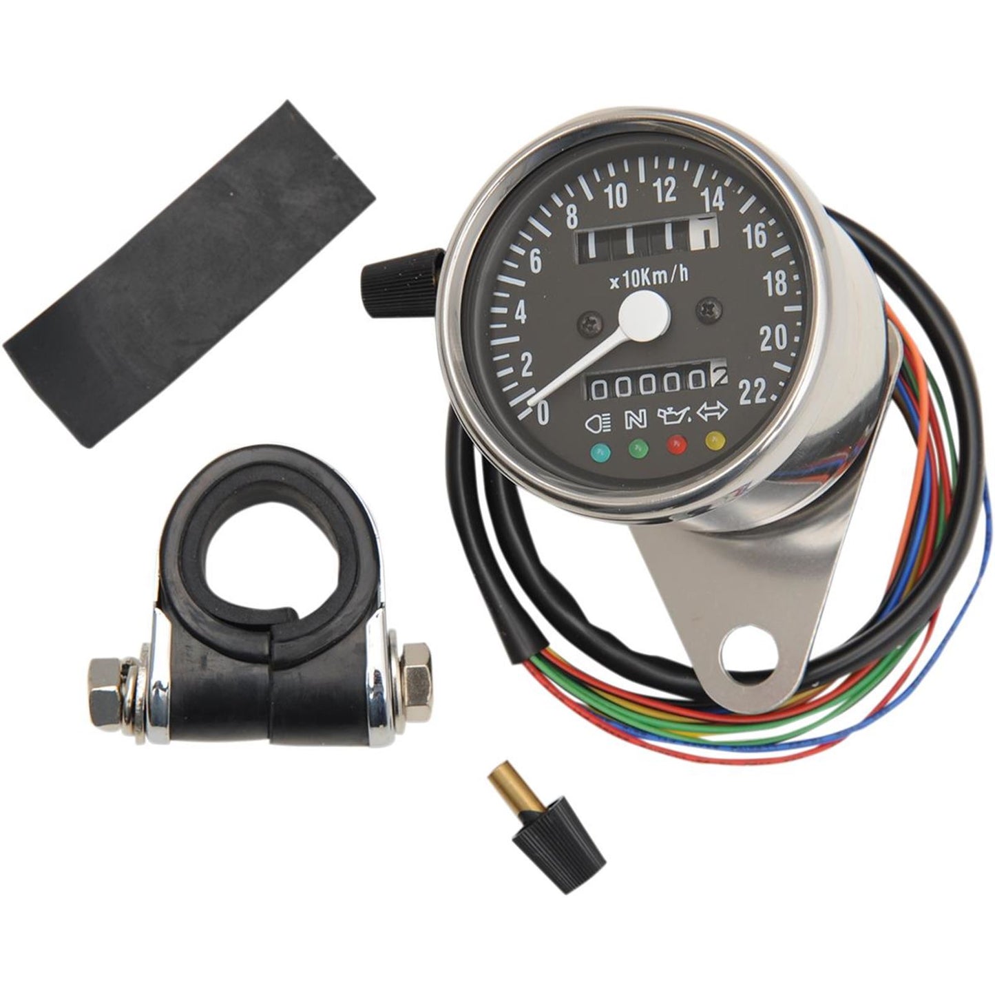 Drag Specialties 2.4" KPH Mini Mechanical Speedometer with LED Indicators - Black Face - 2:1 Ratio [MPN: 2210-0207]_254275