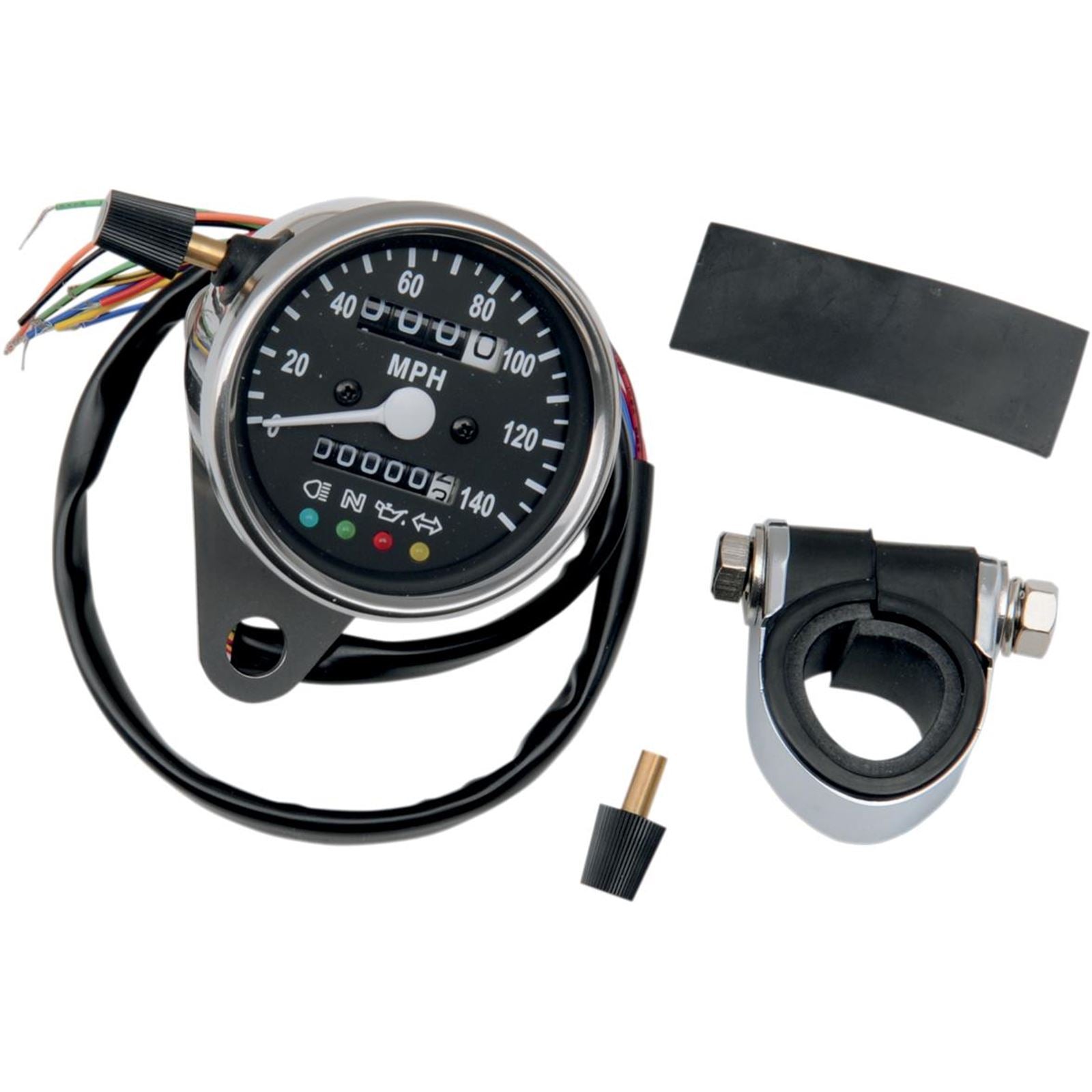 Drag Specialties 2.4" MPH Mini Mechanical Speedometer With LED Indicators - Black Face 2210-0210_254277