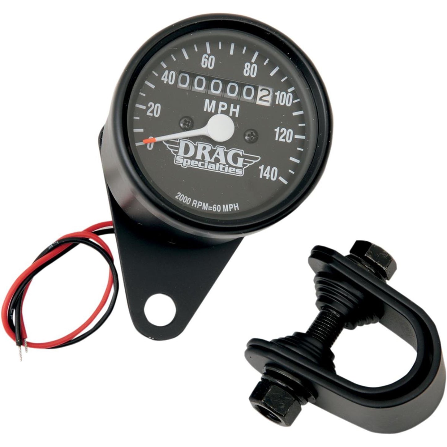 Drag Specialties 2.4" MPH Mini LED Mechanical Speedometer - Black Housing - Black Face 2210-0249_254278
