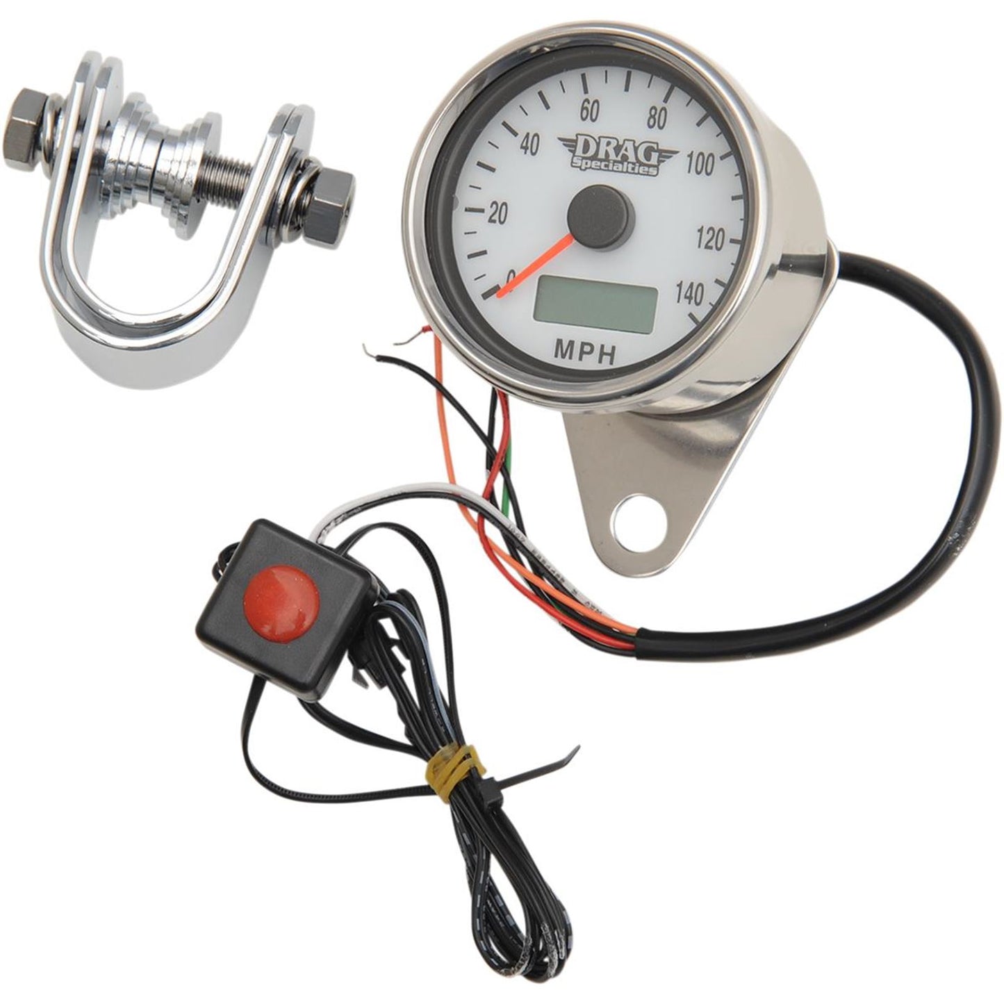 Drag Specialties 2.4" MPH Programmable Mini Electronic Speedometer Polished White Face 2210-0175_254287