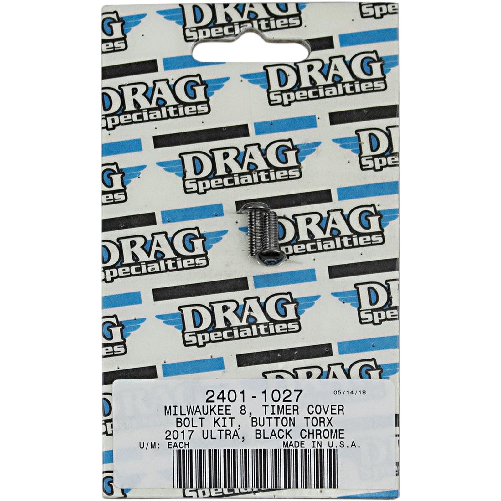 Drag Specialties Bolt Kit Milwaukee-Eight Timer Cover Black/Chrome Knurled 2401-1027_254482