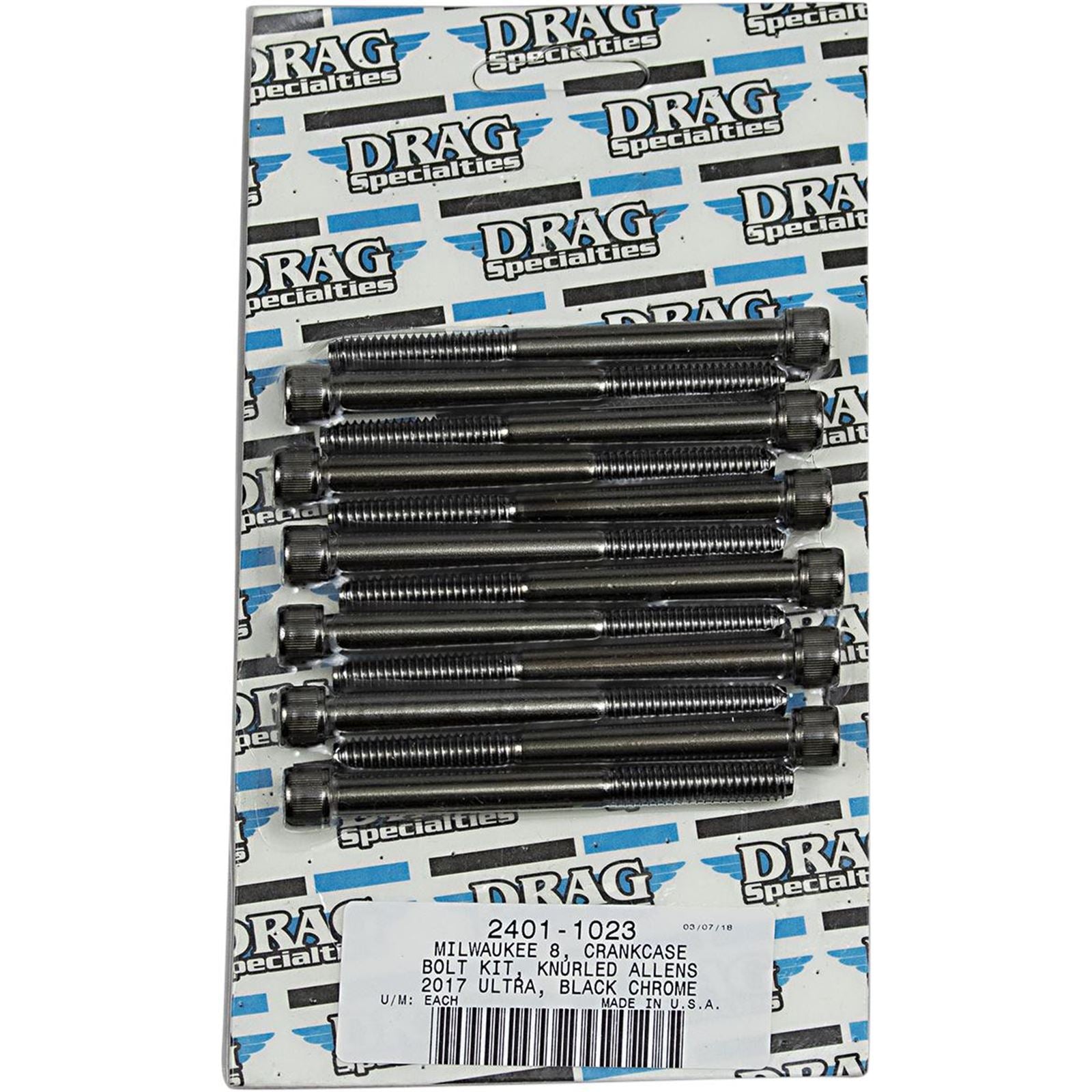 Drag Specialties Bolt Kit Milwaukee-Eight Crankcase Black/Chrome Knurled 2401-1023_254490